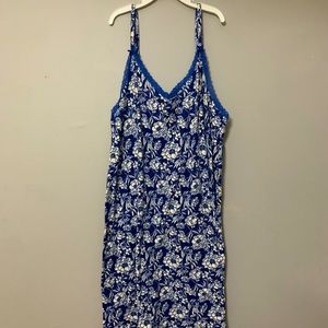 Navy & White floral sleep dress with lace detail trim